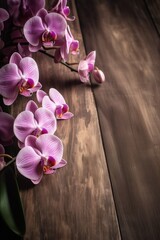 Orchids on Wooden Background with Copy Space for Text 