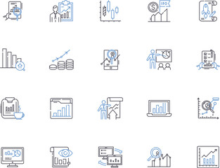 Statistics outline icons collection. statistics, analysis, data, probability, sampling, synthesis, mean vector and illustration concept set. variable,regression,correlation linear signs