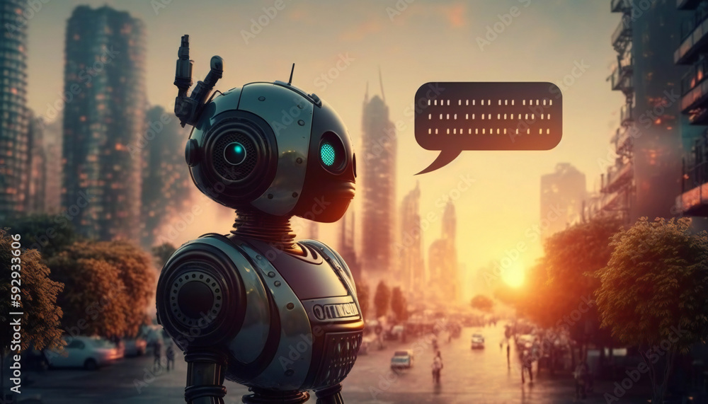 Poster smart machines and robotic technology, futuristic cityscapes and cyber concepts. world of tomorrow. 
