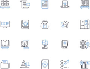 College outline icons collection. Education, University, Learning, Tuition, Campus, Major, Degree vector and illustration concept set. Admission, Study, Student linear signs