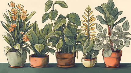 イラスト調の観葉植物 No.015 | Illustrative houseplants　Generative AI