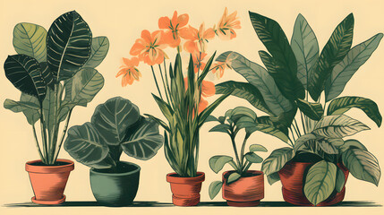 Obraz premium イラスト調の観葉植物 No.011 | Illustrative houseplants Generative AI