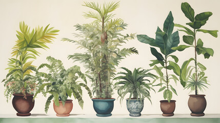 Fototapeta premium イラスト調の観葉植物 No.008 | Illustrative houseplants Generative AI