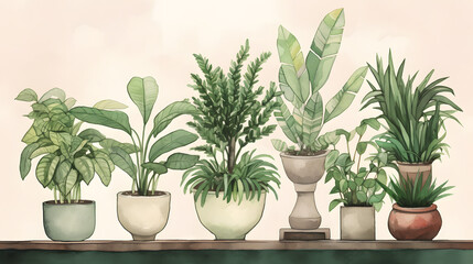 Fototapeta na wymiar イラスト調の観葉植物 No.006 | Illustrative houseplants　Generative AI