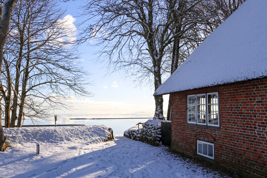 Snow Landscape on the island Sylt in Keitum, Germany