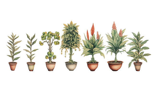 イラスト調の観葉植物(切り抜き) No.001 | Illustrative houseplants cut-out (picture, coloured paper, etc.)　Generative AI