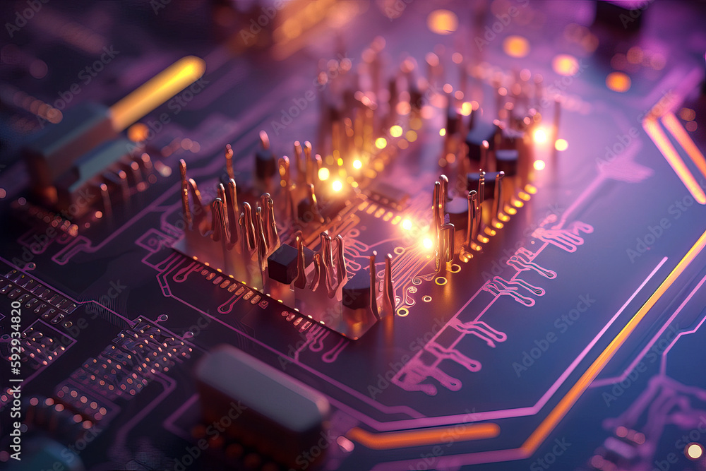 Poster 3d futuristic computer circuit board - generative ai