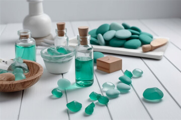 Spa concept with stones and plumeria. Super photo realistic background, generative ai illustration