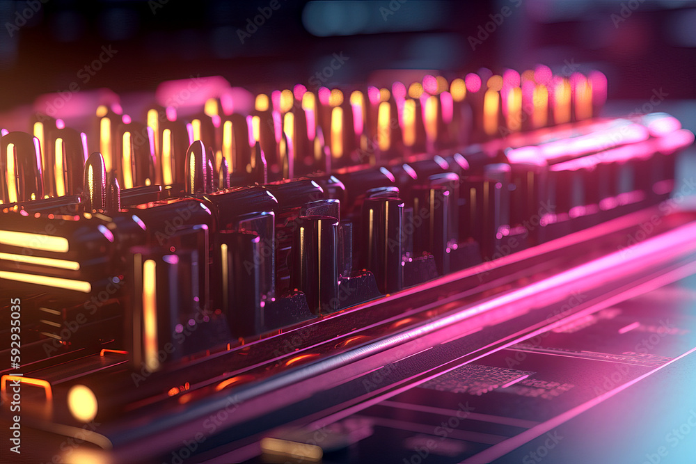 Poster hyper realistic close up of glowing computer circuit board in 3d - generative ai