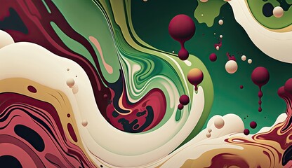 Chromatic Fusion: An Intense Abstract Experience - Forest Green, Cream and Burgundy - Generative Artwork