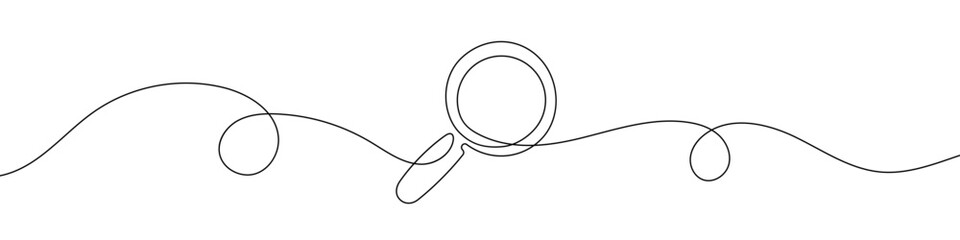 Loupe in continuous line drawing style. Line art of magnifying glass. Vector illustration. Abstract background