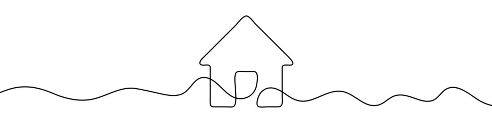 House sign in continuous line drawing style. Line art of house icon. Vector illustration. Abstract background © chekman