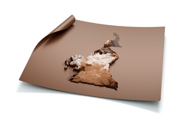 Map Of Cameroon Old Style Brown On Unrolled Map Paper Sheet On White Background, 3d illustration