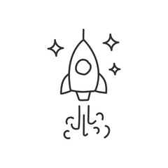 Hand drawn space ship vector sign. Rocket ship hand drawn icon. Shuttle sign. Startup vector flat sign. Hand drawn icon. UX UI icon. Linear icon