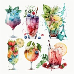 Watercolor Alcohol Drinks Clipart, Generate Ai