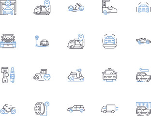 Cars outline icons collection. Vehicle, Automobile, Motor, Auto, Sedan, SUV, Truck vector and illustration concept set. Coupe, Van, Crossover linear signs