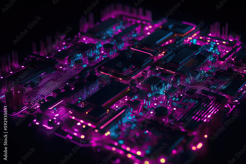 Poster 3d rendering quantum processor, quantum computer.ai technology generated image.