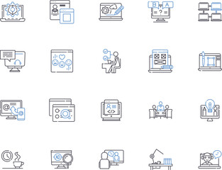 Network outline icons collection. Network, Internet, Wi-Fi, Ethernet, Connectivity, Routers, Hubs vector and illustration concept set. Switches, Protocols, IP linear signs