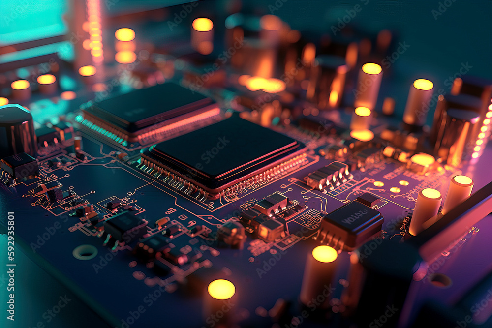 Poster 3d rendering quantum processor, quantum computer.ai technology generated image.