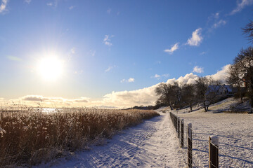 Snow Landscape on the island Sylt in Keitum, Germany