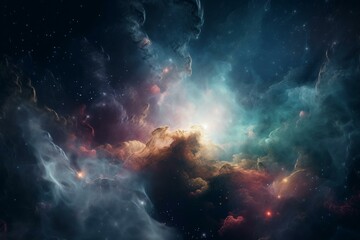 Fototapeta na wymiar Space background with shining stars. Realistic colorful nebula wallpaper. Generative AI
