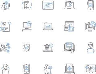 Account outline icons collection. Account, Finance, Bank, Balance, Debits, Credits, Reconciliation vector and illustration concept set. Reporting, Statements, Online linear signs
