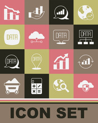 Set Cloud and shield, Pie chart infographic, Data analysis, Network cloud connection, Financial growth decrease and icon. Vector