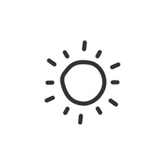 Sun hand drawn icon. Sun line icon. Sunshine vector sign. Sunny symbol. Weather forecast sun sign design. Sunlight with ray pictogram. UX UI icon