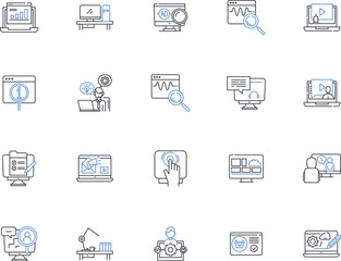 Telemarketing outline icons collection. Telemarketing, Sales, Calling, Outbound, Inbound, Marketing, Promote vector and illustration concept set. Advertise, Services, Products linear signs