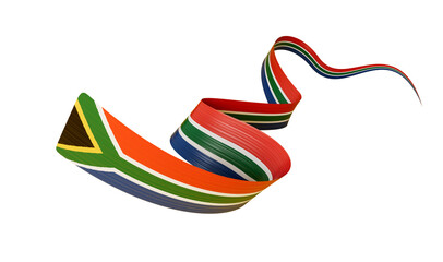 Fototapeta premium 3d Flag Of South Africa 3d Wavy Shiny South Africa Ribbon Flag On White Background, 3d illustration