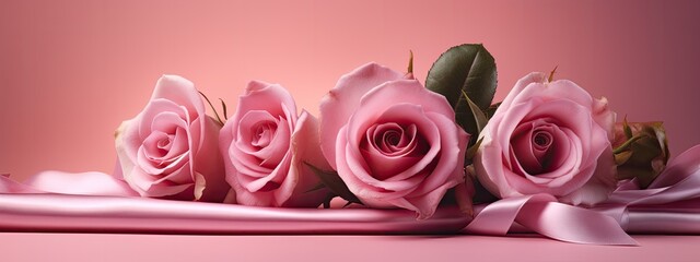 Pink Roses on pink background with copy space for text