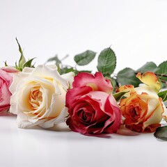 Roses on white background with copy space for text