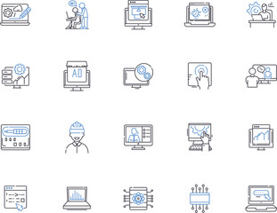 Website outline icons collection. Website, Webpage, Site, Portal, Web, homepage, Page vector and illustration concept set. URL, Domain, Online linear signs