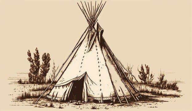 AI Generated. AI Generative. Native american tent wigwam house. Can be used for home decoration. Wild west. Graphic Art Illustration.