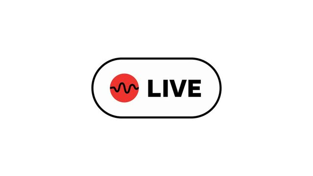 live button animation icon, animated live button for channel, Live Stream sign. Red symbol, button of live streaming, broadcasting, online stream emblem. Alpha channel. For tv, shows and social media