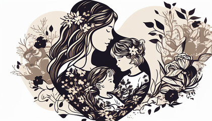 a girl with her mother, mothers day background