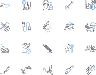 Engineering technologies outline icons collection. Technologies, Engineering, Mechanical, Civil, Electrical, Chemical, Electronics vector and illustration concept set. Structural, Robotics, Aerospace