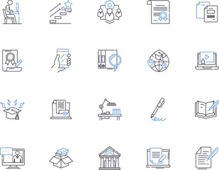 Learning outline icons collection. Instruction, Education, Enrichment, Schooling, Tutoring, Knowledge, Training vector and illustration concept set. Skills, Comprehension, Acquirement linear signs