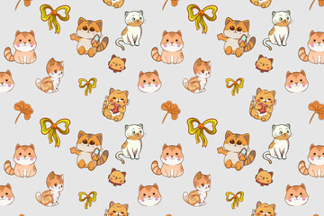 Obraz na płótnie Canvas Cute Kawaii Cats or kittens in funny poses vector seamless pattern. Funny cartoon fat cats for print or sticker design. 