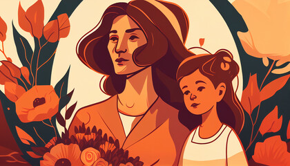a girl with her mother, mothers day background