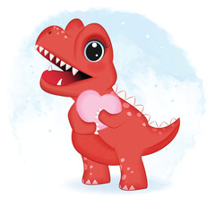 Cute Little Red Dinosaur, Primeval animal cartoon illustration