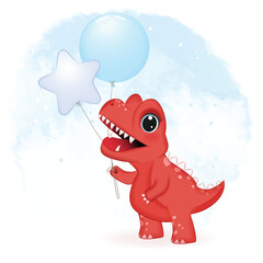 Cute Little Red Dinosaur, Primeval animal cartoon illustration