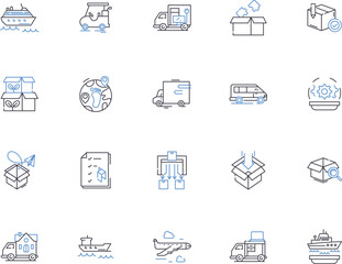 Express delivery outline icons collection. Express, Delivery, Fast, Courier, Shipping, Rush, Overnight vector and illustration concept set. Swift, Rapid, Express-mail linear signs