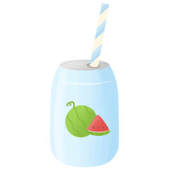 Watermelon juice can cartoon illustration 