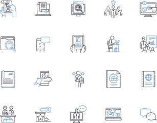 Content marketing outline icons collection. Content, Marketing, Strategy, Ads, Content-Creation, Generating, Distribution vector and illustration concept set. Influencers, Repurposing, Branding linear