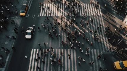 Deurstickers Aerial view of a crowd of people crossing a busy crosswalk Generative AI © bahadirbermekphoto