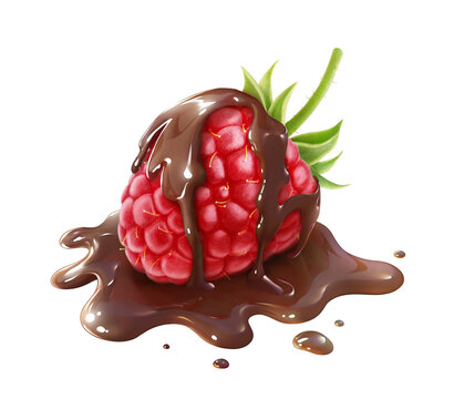 Raspberry fruit dipped in chocolate cut out