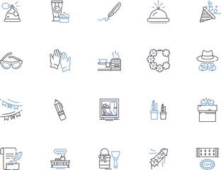 Fototapeta premium Accessories outline icons collection. Jewelry, Hat, Belt, Scarf, Wallet, Sunglasses, Shoes vector and illustration concept set. Purse, Tie, Watch linear signs