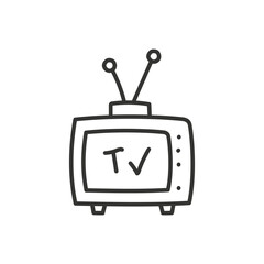 TV screen vector sign. Old TV hand drawn icon. Television screen sign. Broadcast vector flat sign design. Hand drawn linear icon. UX UI icon