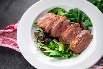 duck meat breast roasted poultry meat meal food snack on the table copy space food background rustic top view